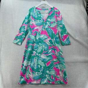 EUC Lilly Pulitzer 100% Pima Cotton Alessia Tropical Pink Sands Midi Dress Small